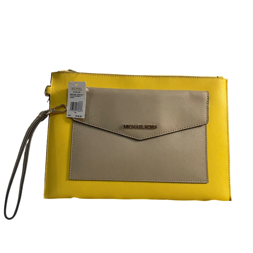 Michael Kors Yellow and Beige Lg Clutch/Wristlet 🥳